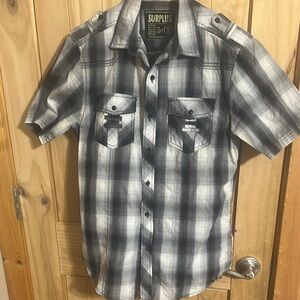 Surplus Black and White Plaid Men's Short Sleeve Shirt
